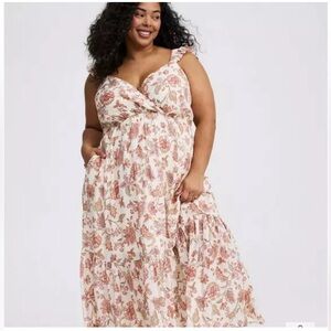 torrid Floral Blush Pink Ruffle Strap Maxi Dress